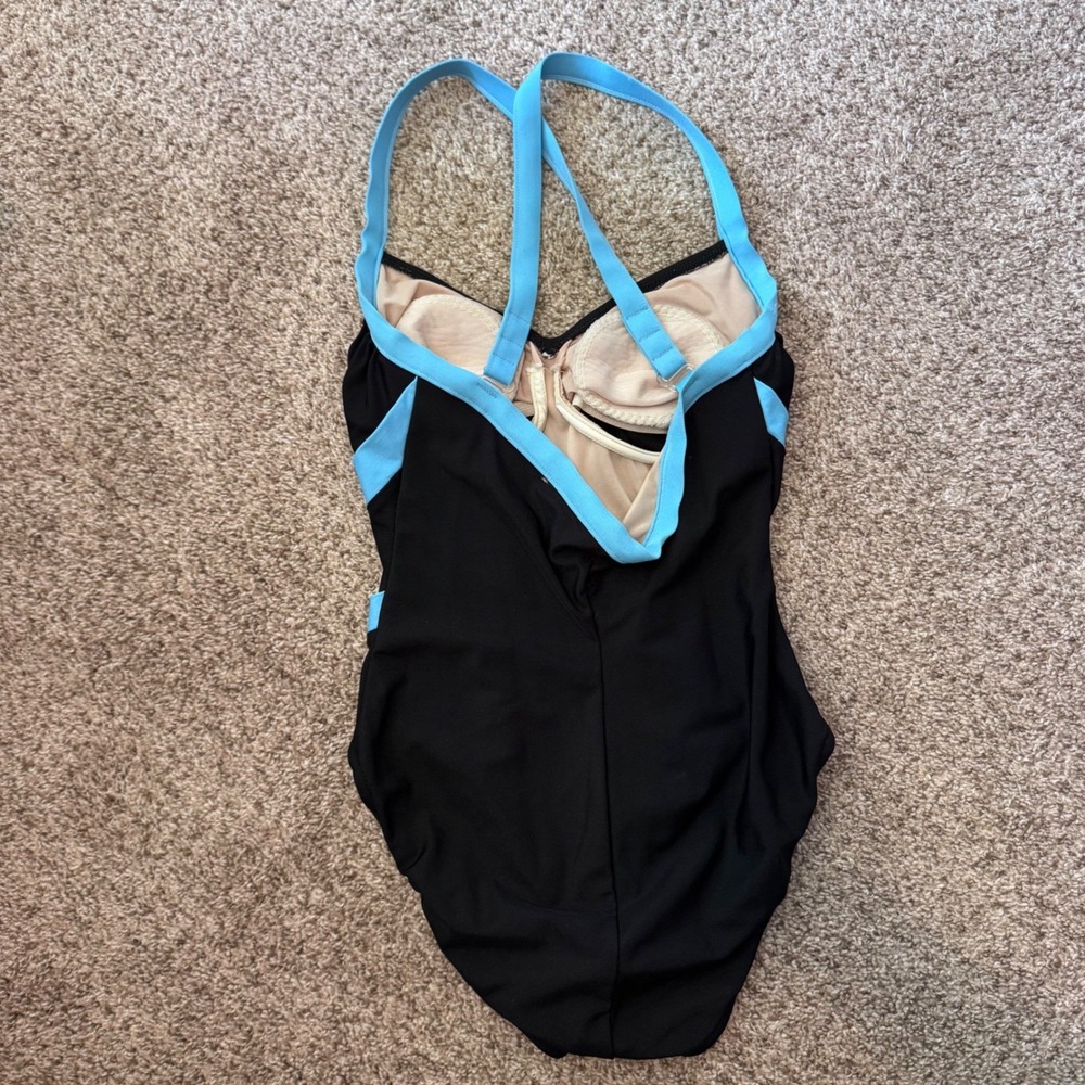 Carol Wior Slimsuit Black Light Blue Underwire Vintage Size 10 - Picture 5 of 11